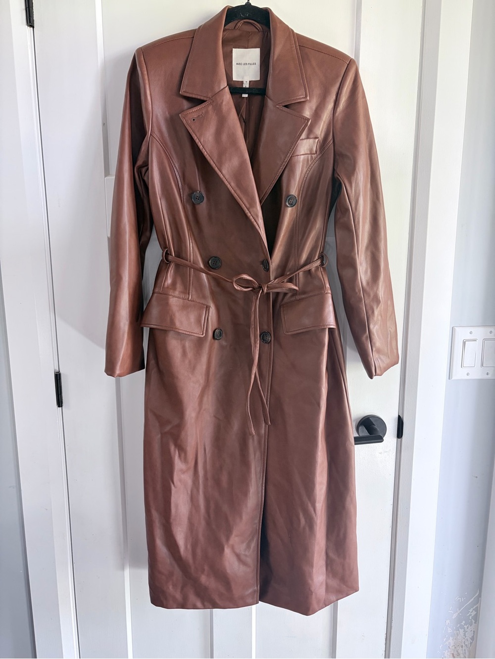 Avec Les Filles Brown Leather Trench Coat - Women
